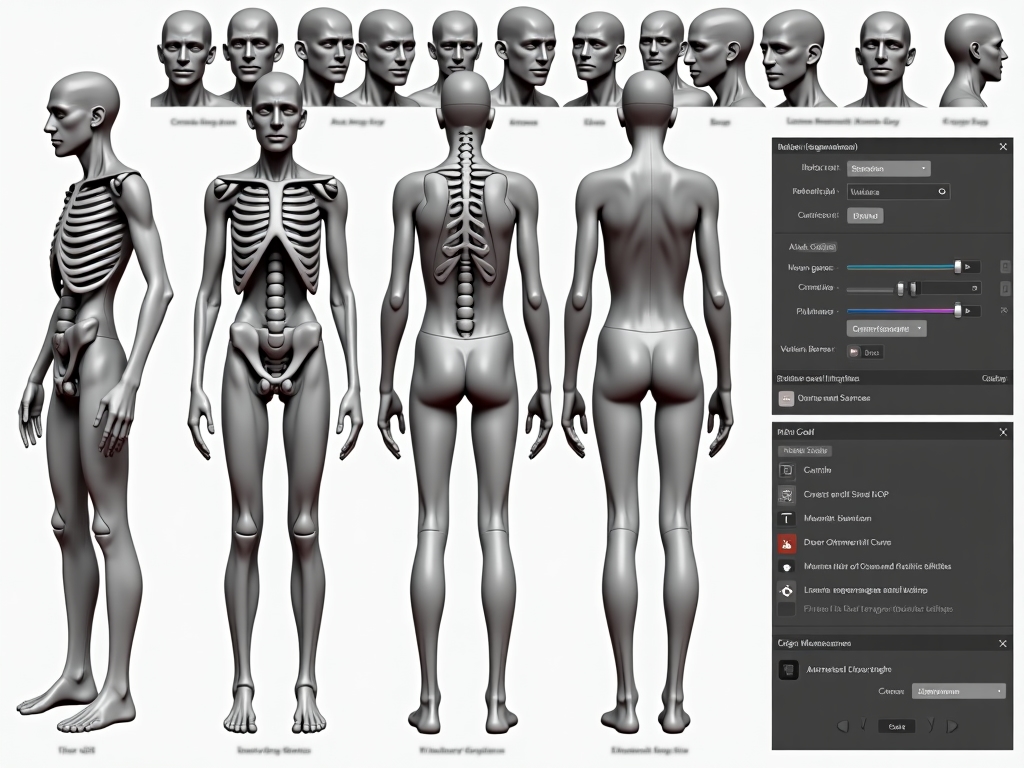 Character animation process showing rigging, skinning and animation keyframes with Unity integration steps