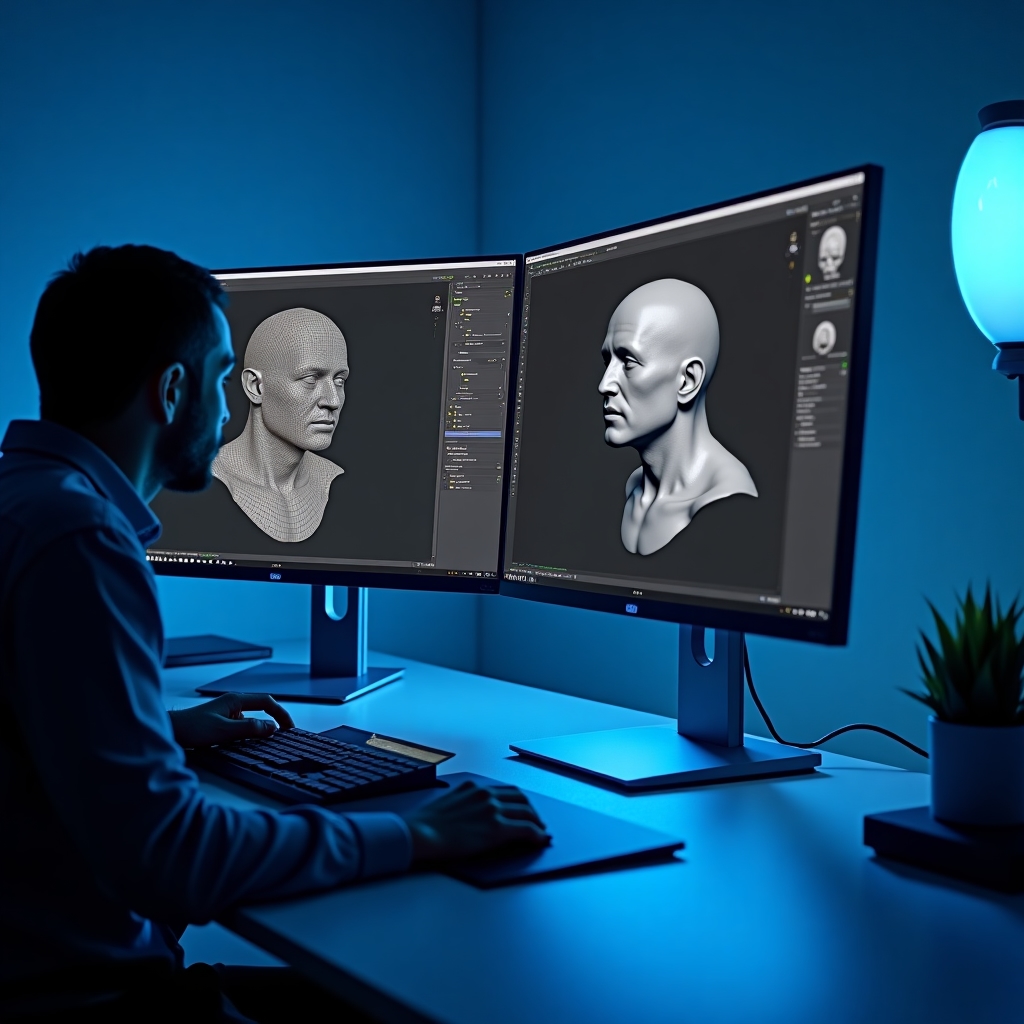3D modeling workspace with high-detail character model